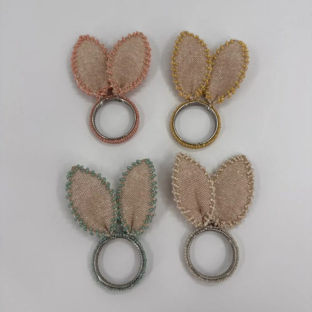 Celebrate Easter Together Bunny Ear Napkin Rings Set of 4 Beaded Pastel‎ Multi